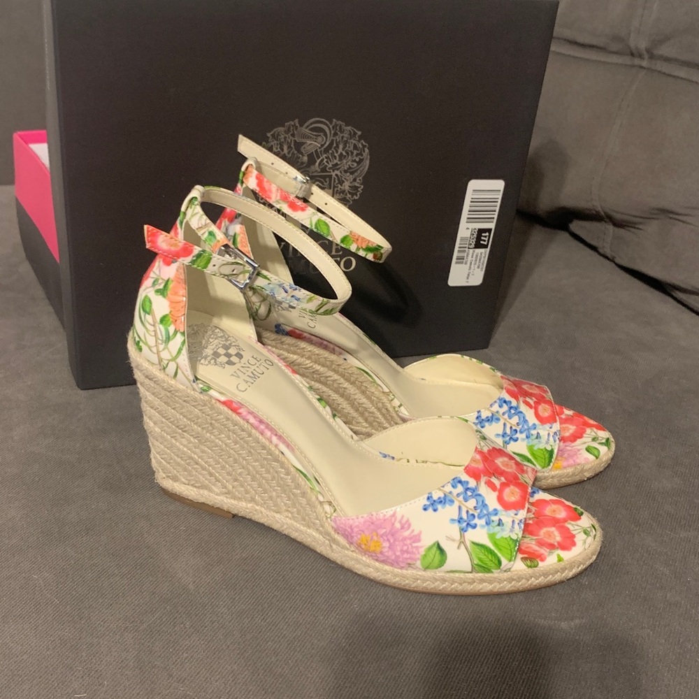 Vince Camuto Floral Espadrille Wedges - Cream and Multicolor